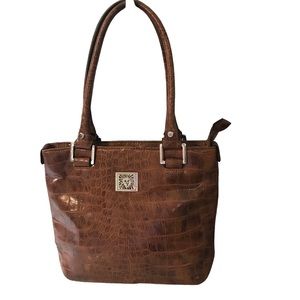 Anne Klein Brown Crocodile Pattern Leather Shoulder/handbag Purse